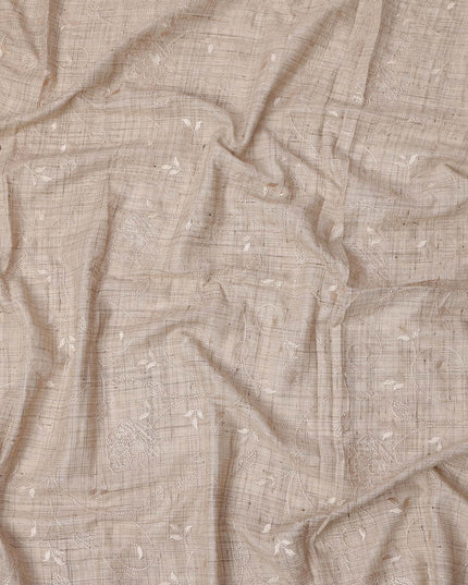 Beige Self Floral Embroidered Tussar Silk Fabric, 110 Cms Width, India-D25182