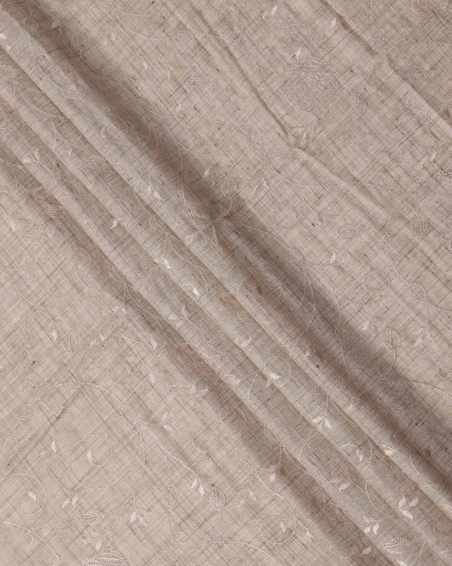 Beige Self Floral Embroidered Cotton Voile Fabric with Subtle Threadwork, 110 Cms Width, India-D25328