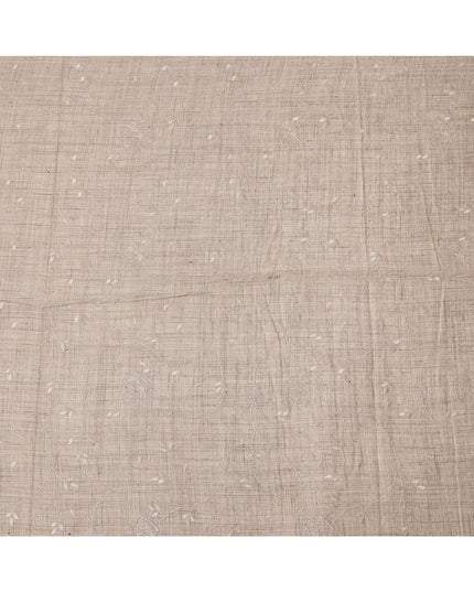 Beige Self Floral Embroidered Tussar Silk Fabric, 110 Cms Width, India-D25182
