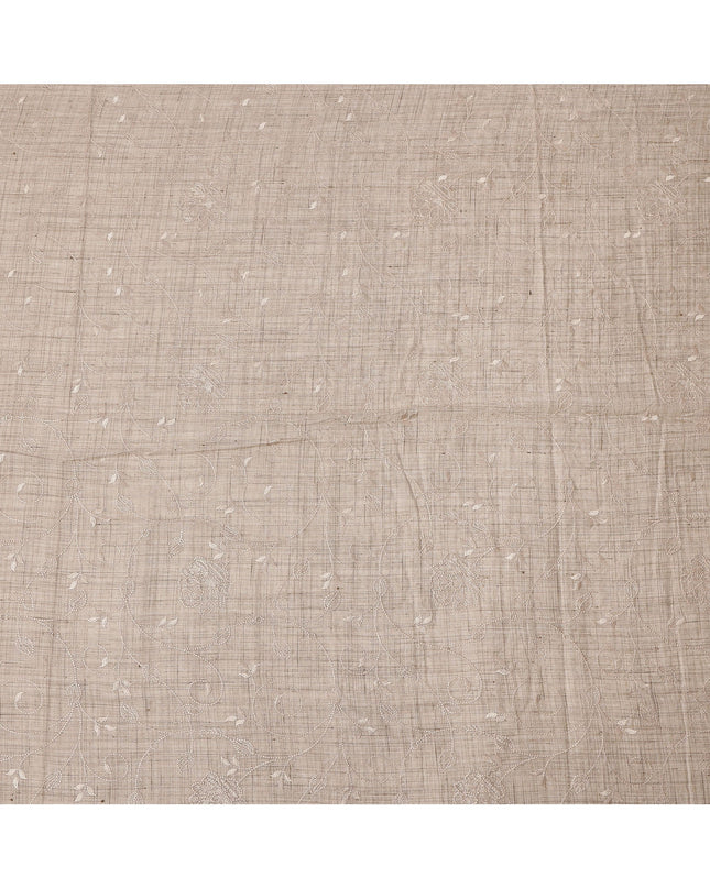 Beige Self Floral Embroidered Tussar Silk Fabric, 110 Cms Width, India-D25182