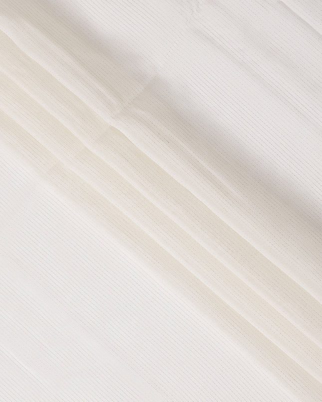 White Striped Synthetic Organza Fabric, 110 Cms, India-D25469