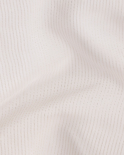 Off White Striped Synthetic Organza Fabric, 110 Cms, India-D25479