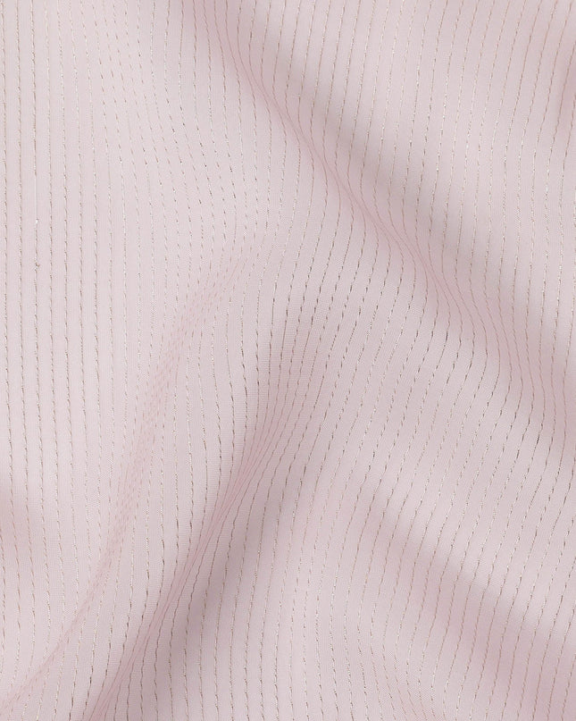 Light Pink Striped Synthetic Organza Fabric, 110 Cms, India-D25474