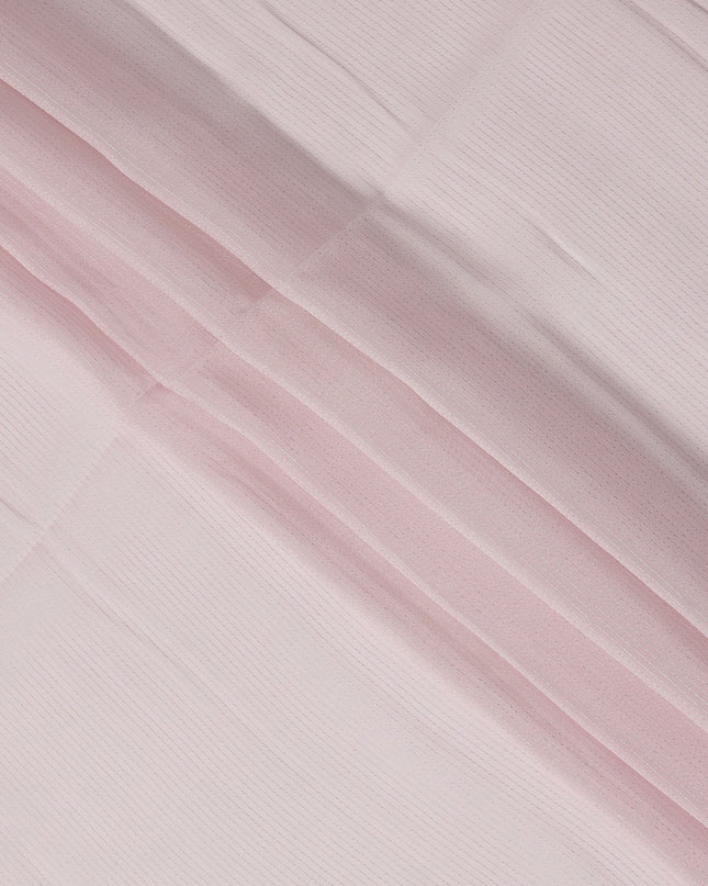 Light Pink Striped Synthetic Organza Fabric, 110 Cms, India-D25474