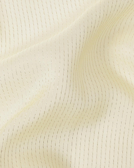 Yellow Striped Synthetic Organza Fabric, 110 Cms, India-D25470