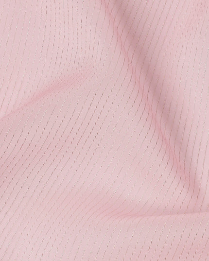 Light Pink Striped Synthetic Organza Fabric, 110 Cms, India-D25478