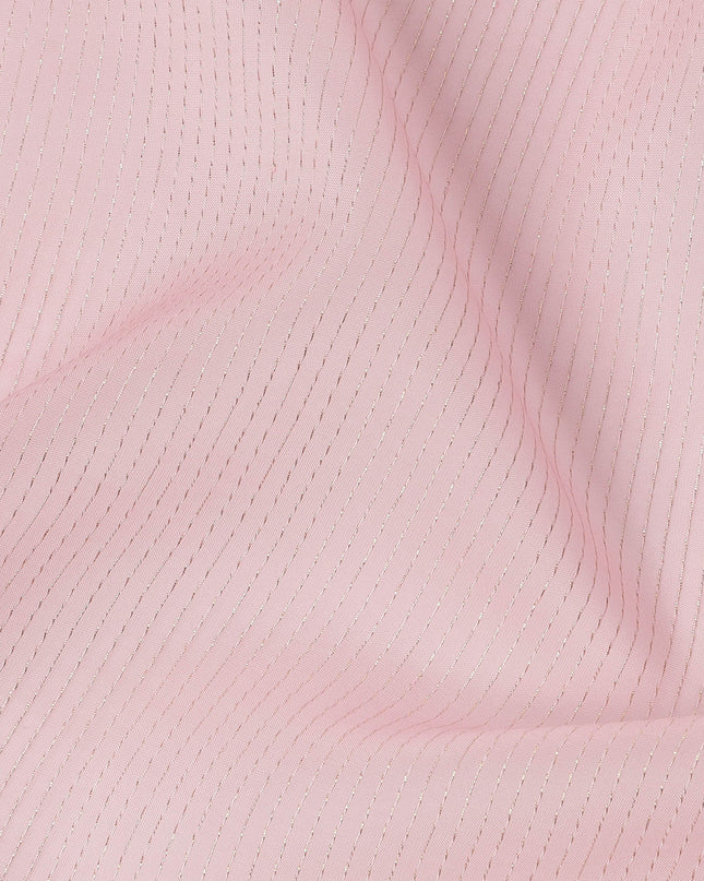 Light Pink Striped Synthetic Organza Fabric, 110 Cms, India-D25478