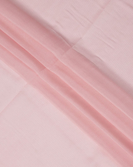Light Pink Striped Synthetic Organza Fabric, 110 Cms, India-D25478