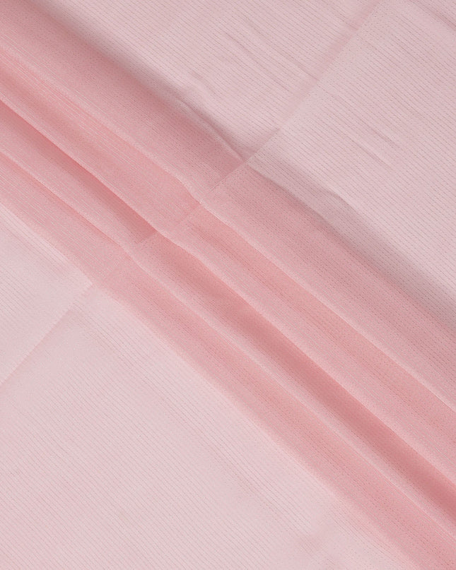 Light Pink Striped Synthetic Organza Fabric, 110 Cms, India-D25478