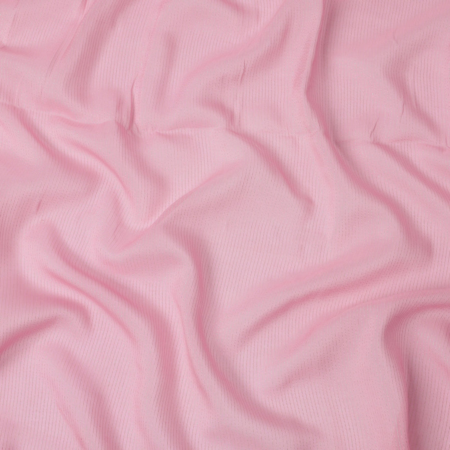 Pink Striped Synthetic Organza Fabric, 110 Cms, India-D25477