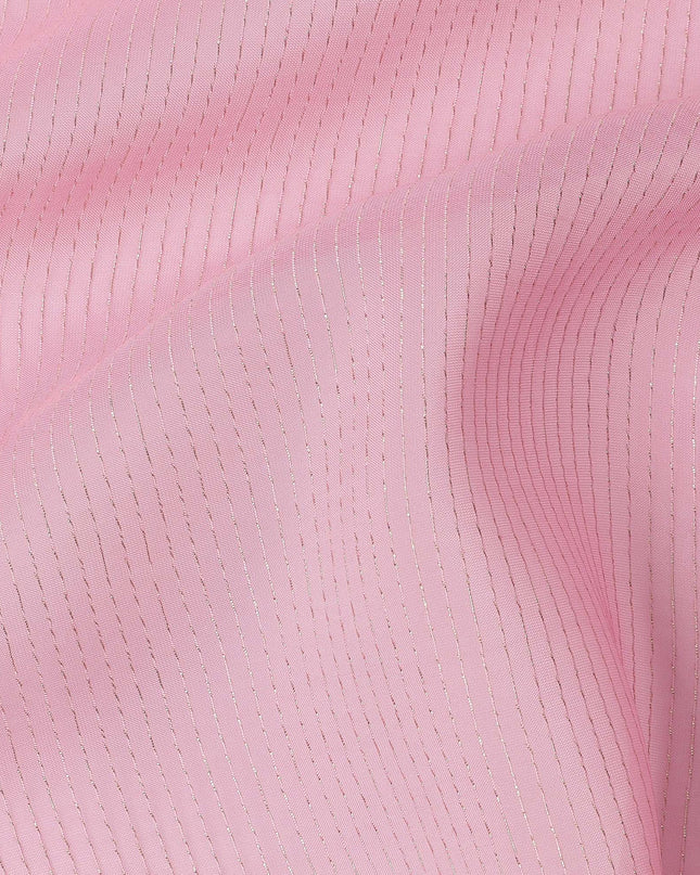 Pink Striped Synthetic Organza Fabric, 110 Cms, India-D25477
