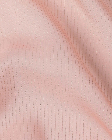 Peach Striped Synthetic Organza Fabric, 110 Cms, India-D25475