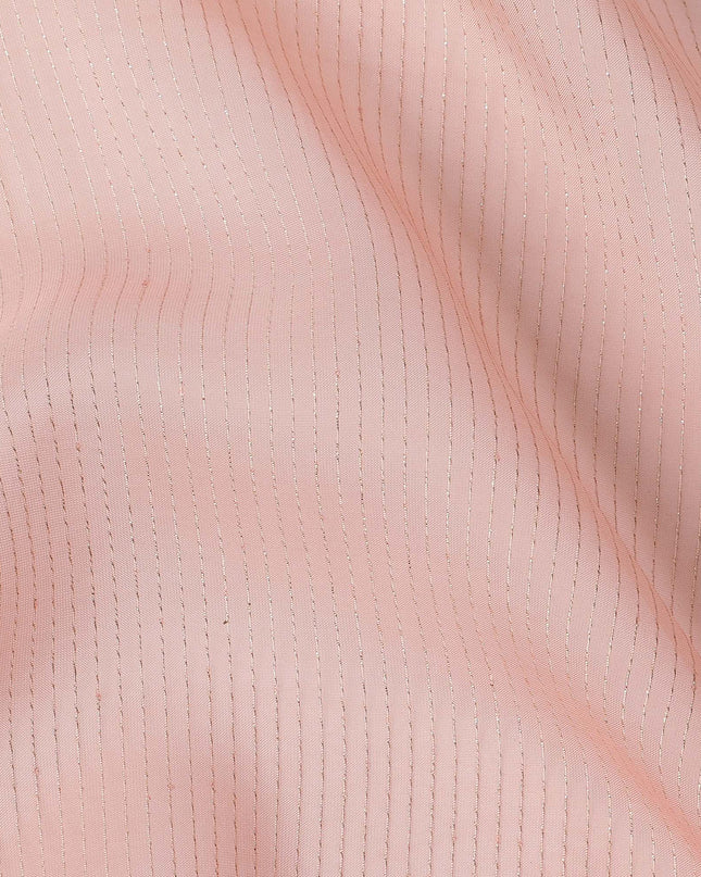 Peach Striped Synthetic Organza Fabric, 110 Cms, India-D25475