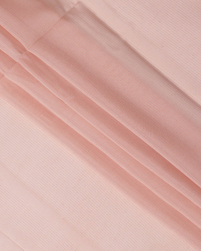 Peach Striped Synthetic Organza Fabric, 110 Cms, India-D25475