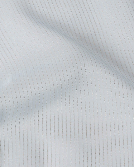 Light Blue Striped Synthetic Organza Fabric, 110 Cms, India-D25476