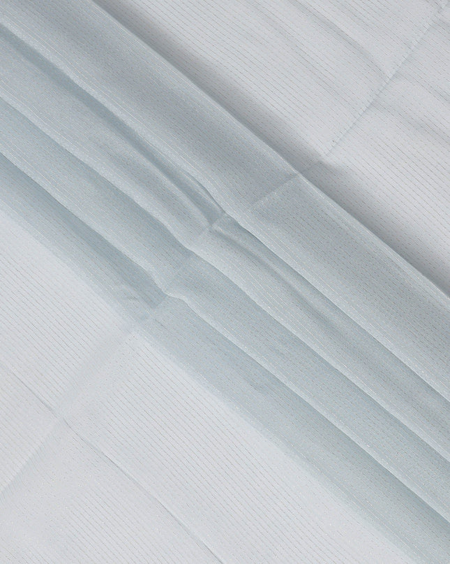 Light Blue Striped Synthetic Organza Fabric, 110 Cms, India-D25476