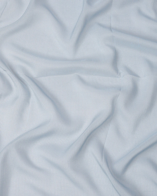 Light Blue Striped Synthetic Organza Fabric, 110 Cms, India-D25471