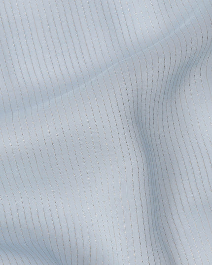 Light Blue Striped Synthetic Organza Fabric, 110 Cms, India-D25471