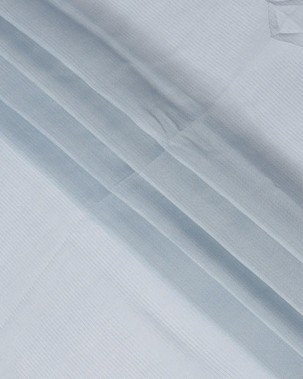 Light Blue Striped Synthetic Organza Fabric, 110 Cms, India-D25471
