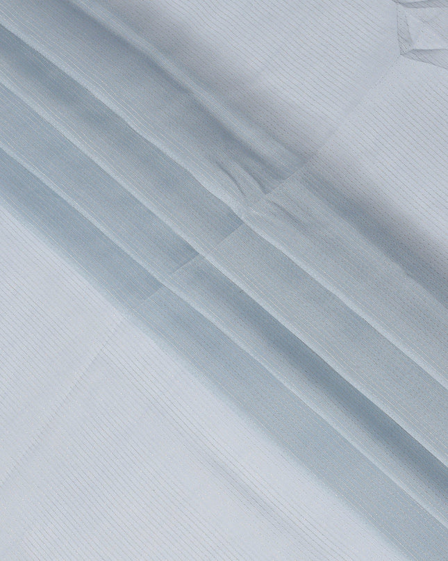 Light Blue Striped Synthetic Organza Fabric, 110 Cms, India-D25471