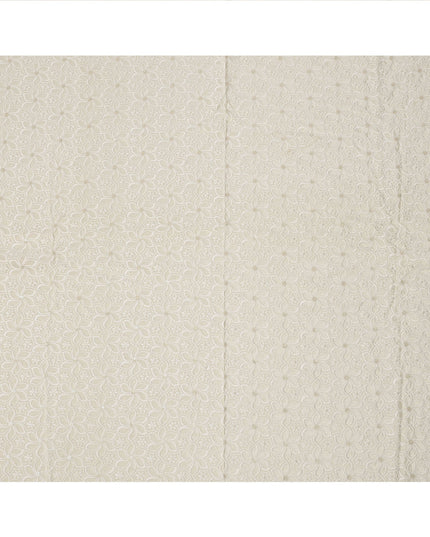 Ivory Floral Embroidered Cotton Viscose Fabric, 110 Cms Width, Made in India-D26271