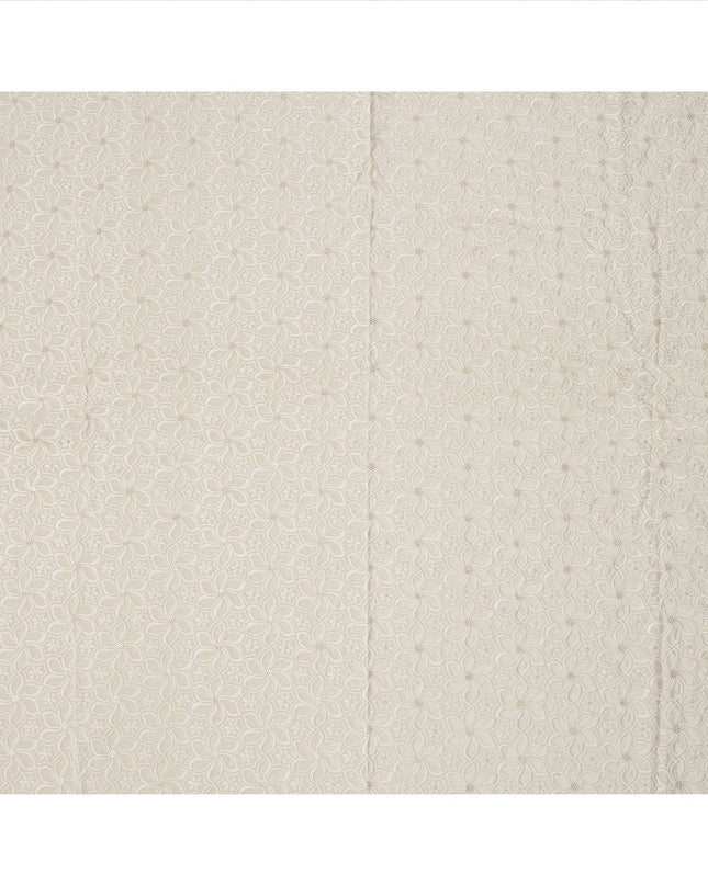 Ivory Floral Embroidered Cotton Viscose Fabric, 110 Cms Width, Made in India-D26271