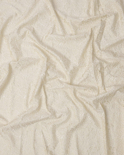 Cream Floral Pattern Embroidered Cotton Viscose Fabric, 110 Cms Width, Made in India-D26273