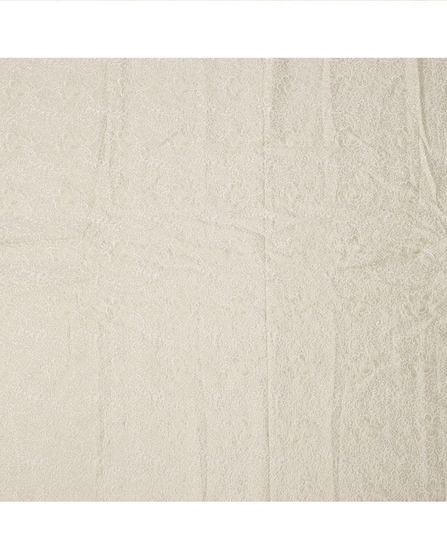Cream Floral Pattern Embroidered Cotton Viscose Fabric, 110 Cms Width, Made in India-D26273