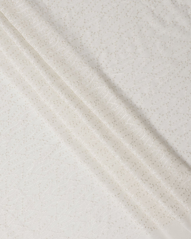 White Leaf Pattern Embroidered Cotton Viscose Fabric, 110 Cms Width, Made in India-D26272