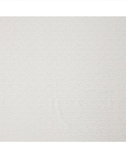 White Leaf Pattern Embroidered Cotton Viscose Fabric, 110 Cms Width, Made in India-D26272