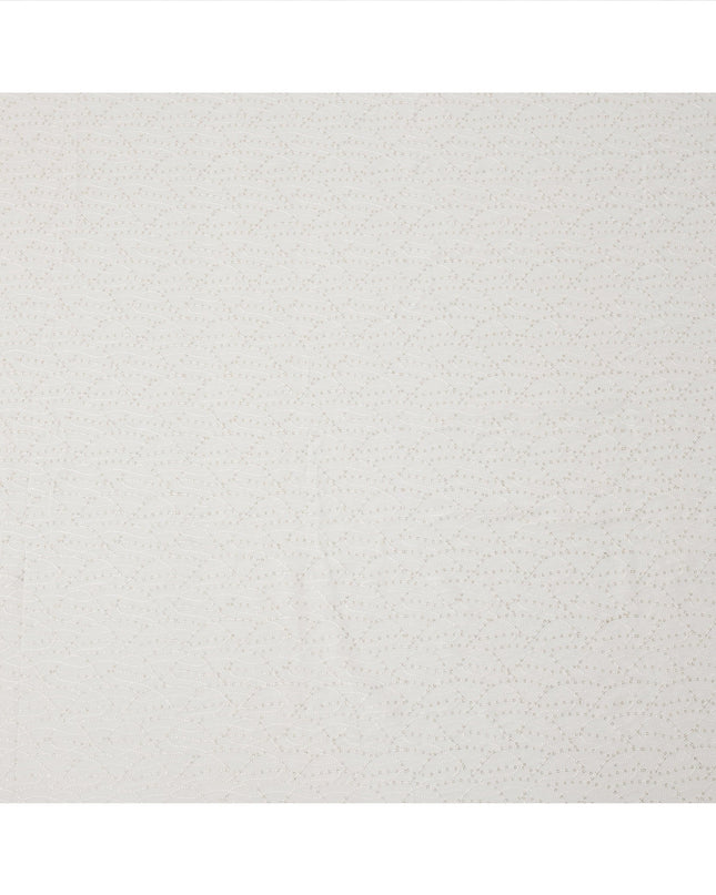 White Leaf Pattern Embroidered Cotton Viscose Fabric, 110 Cms Width, Made in India-D26272