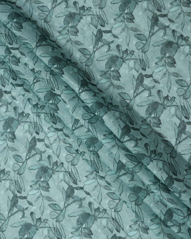 Teal Leaf Printed Blended Cotton Linen Fabric, 110 Cms Width, India-D25176