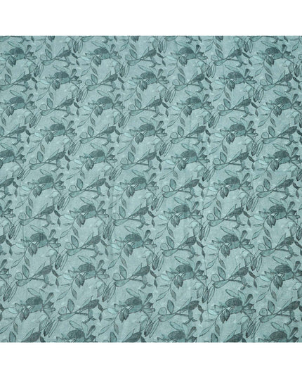 Teal Leaf Printed Blended Cotton Linen Fabric, 110 Cms Width, India-D25176