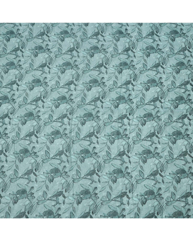 Teal Leaf Printed Blended Cotton Linen Fabric, 110 Cms Width, India-D25176