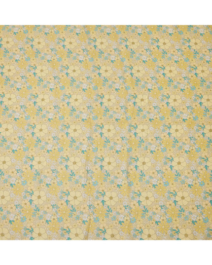 Yellow Floral Printed Blended Cotton Linen Fabric, 110 Cms Width, India-D25166