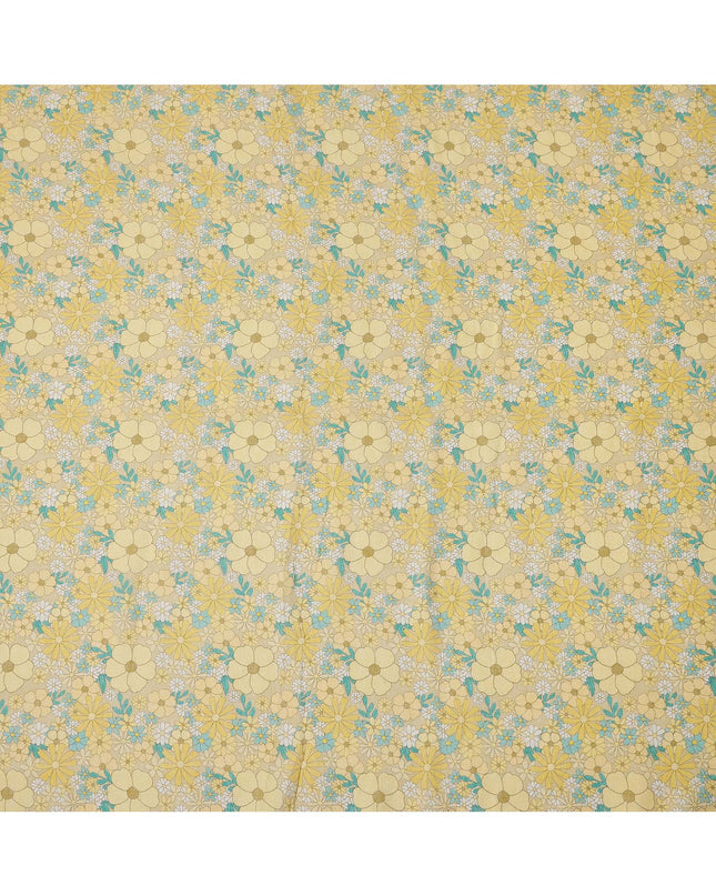 Yellow Floral Printed Blended Cotton Linen Fabric, 110 Cms Width, India-D25166