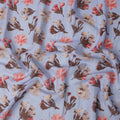 Light Blue Brown Floral Watercolor Print Blended Linen Fabric, 110 Cms Width, Made in India-D26170