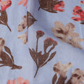 Light Blue Brown Floral Watercolor Print Blended Linen Fabric, 110 Cms Width, Made in India-D26170