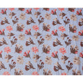 Light Blue Brown Floral Watercolor Print Blended Linen Fabric, 110 Cms Width, Made in India-D26170