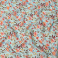 Light Blue Multicolor Floral Printed Blended Cotton Linen Fabric, 110 Cms Width, India-D25169