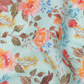 Light Blue Multicolor Floral Printed Blended Cotton Linen Fabric, 110 Cms Width, India-D25169