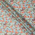 Light Blue Multicolor Floral Printed Blended Cotton Linen Fabric, 110 Cms Width, India-D25169