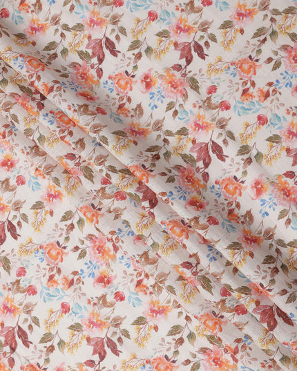 Pink Multicolor Floral Printed Blended Cotton Linen Fabric, 110 Cms Width, India-D25179
