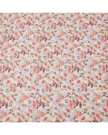 Pink Multicolor Floral Printed Blended Cotton Linen Fabric, 110 Cms Width, India-D25179