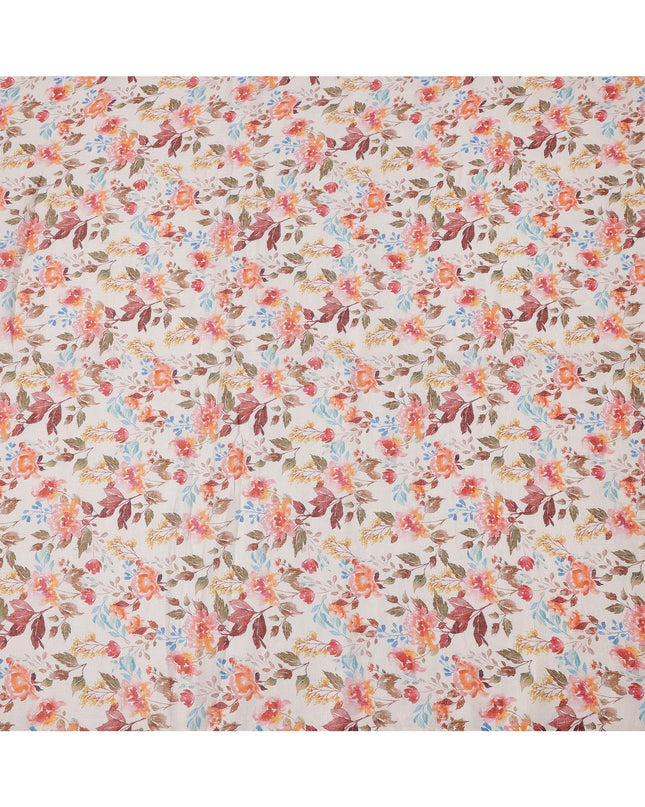 Pink Multicolor Floral Printed Blended Cotton Linen Fabric, 110 Cms Width, India-D25179