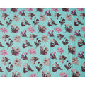 Aqua Blue Brown Floral Watercolor Print Blended Linen Fabric, 110 Cms Width, Made in India-D26171