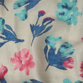Cream Blue Pink Floral Watercolor Print Blended Linen Fabric, 110 Cms Width, Made in India-D26172
