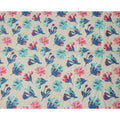 Cream Blue Pink Floral Watercolor Print Blended Linen Fabric, 110 Cms Width, Made in India-D26172