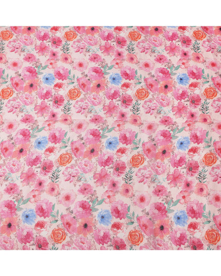 قماش كتان وردي مطبوع عليه زهور بتصميم متعدد الألوان من أزهار البرتقال والأزرق، عرض 110 سم، صنع في الهند - D25084