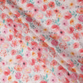 قماش كتان أبيض مطبوع عليه زهور بألوان متعددة، وردي، برتقالي، وأخضر، عرض 110 سم، صنع في الهند - D25082